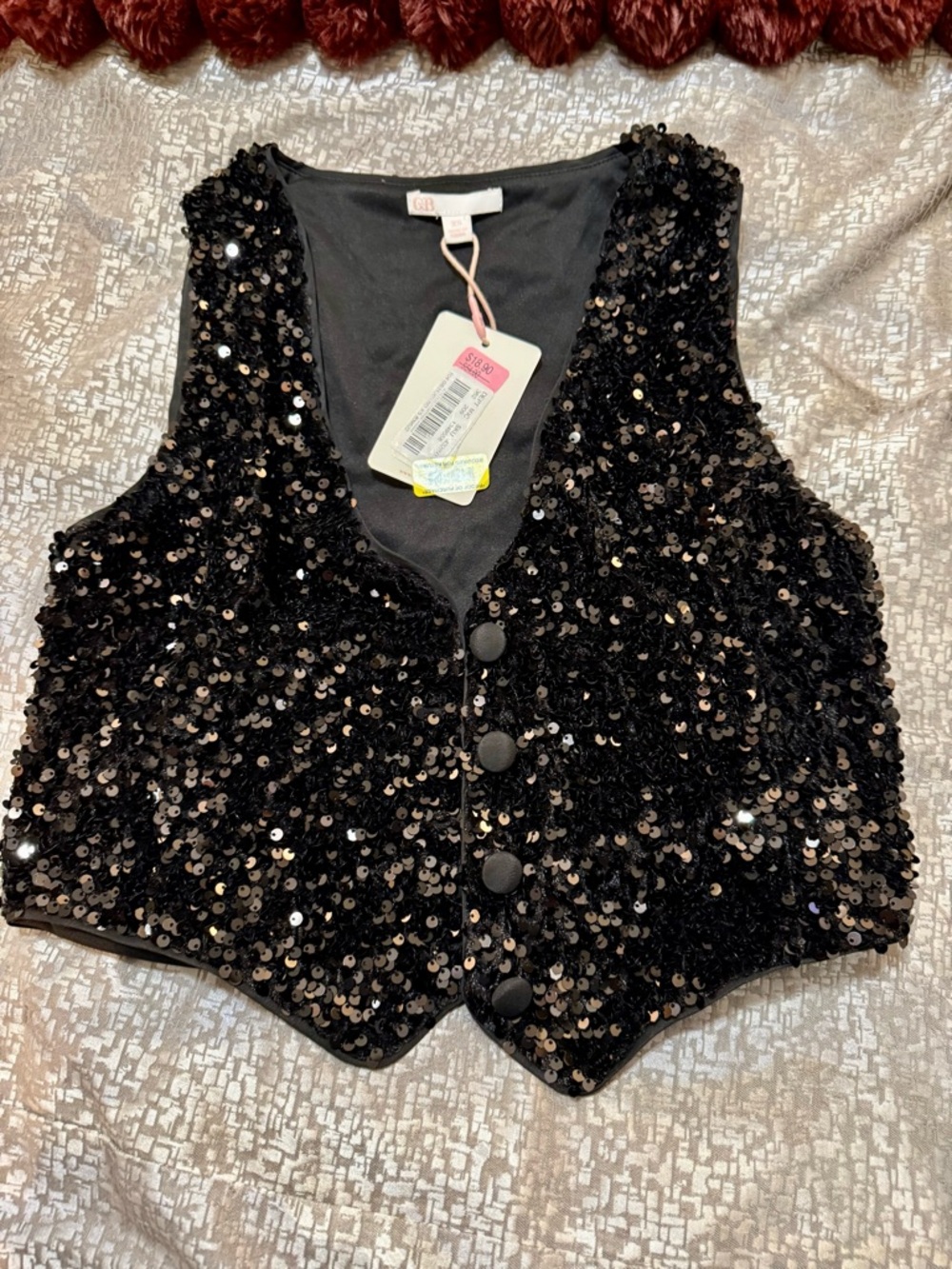 Gianni Bini Black Sequin V-Neck Vest